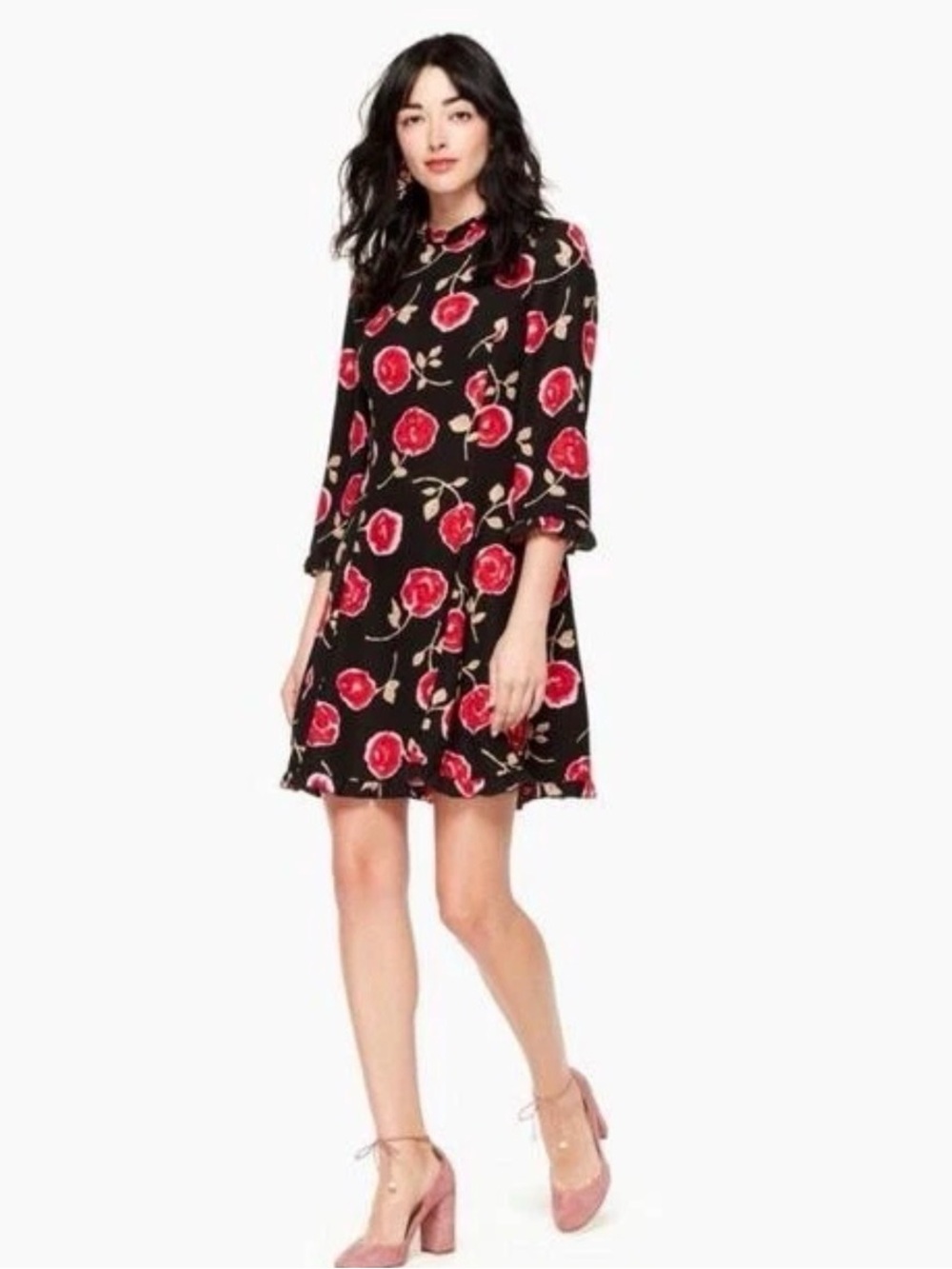 kate spade Black Mini Dress with Red Rose Print